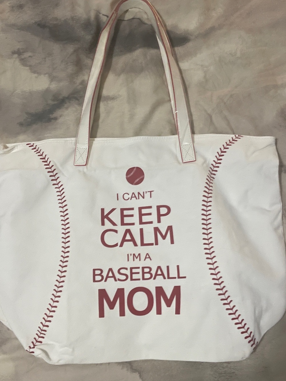 Keep Calm I'm a Baseball Mom White Tote Bag NWOT